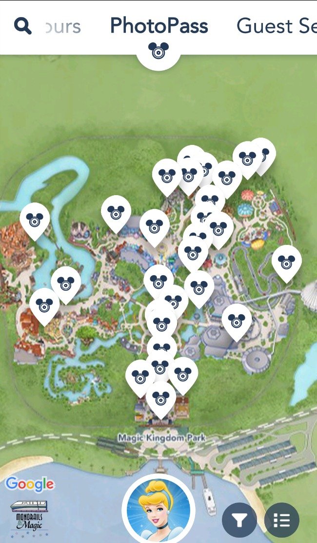 5 Reasons to Use Disney's PhotoPass Service. Map of PhotoPass locations at Magic Kingdom.
