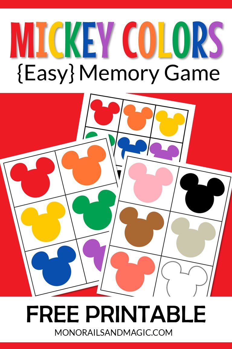 Mickey Colors Memory Game Free Printable
