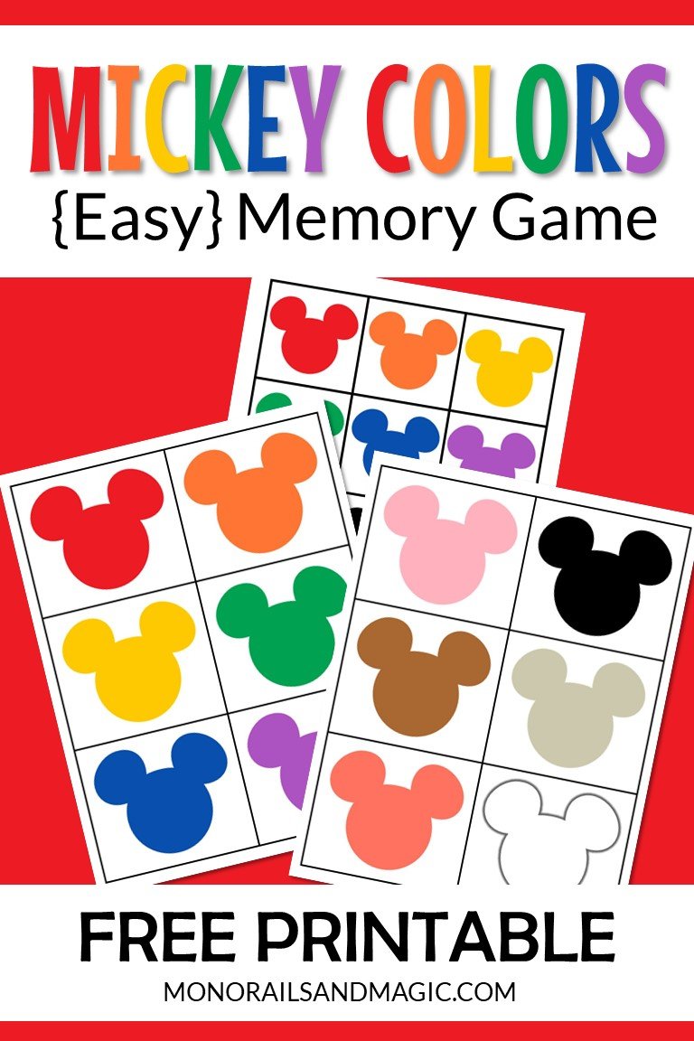 mickey colors memory game free printable monorails and magic