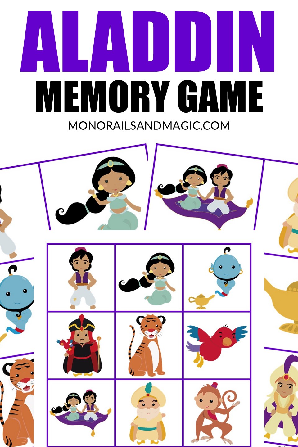 Free printable Aladdin memory game for kids.