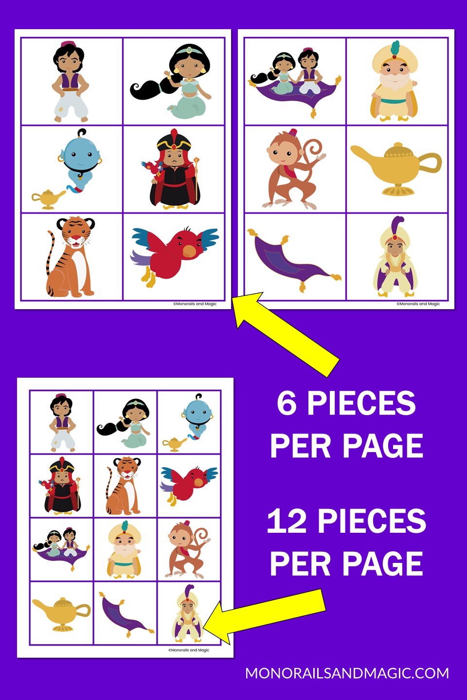 Free printable Aladdin memory game for kids.