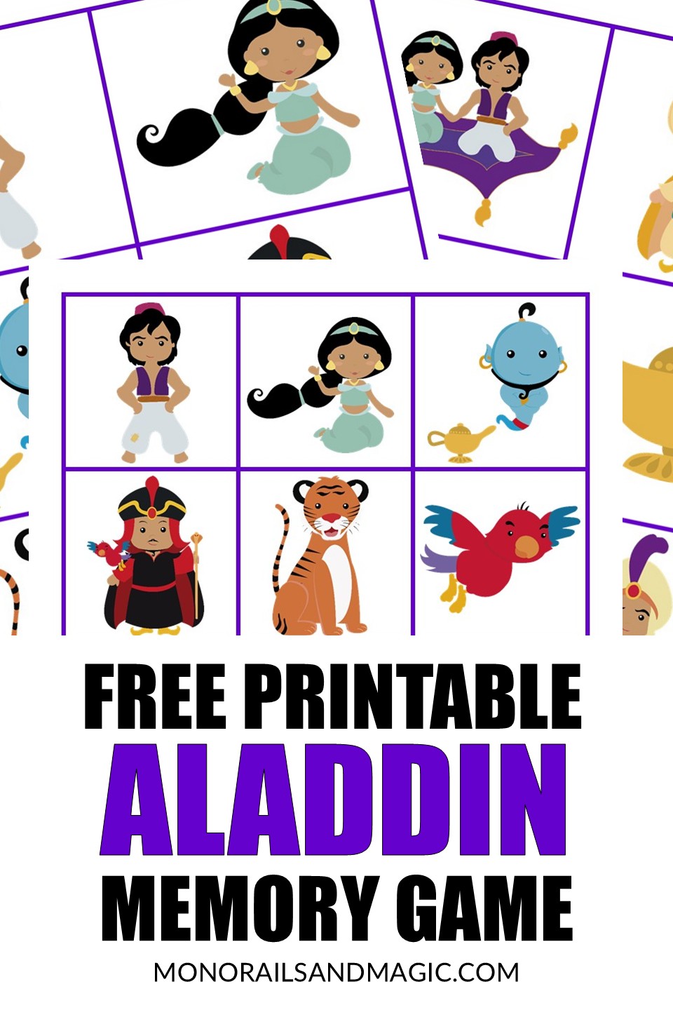Free printable Aladdin memory game for kids.