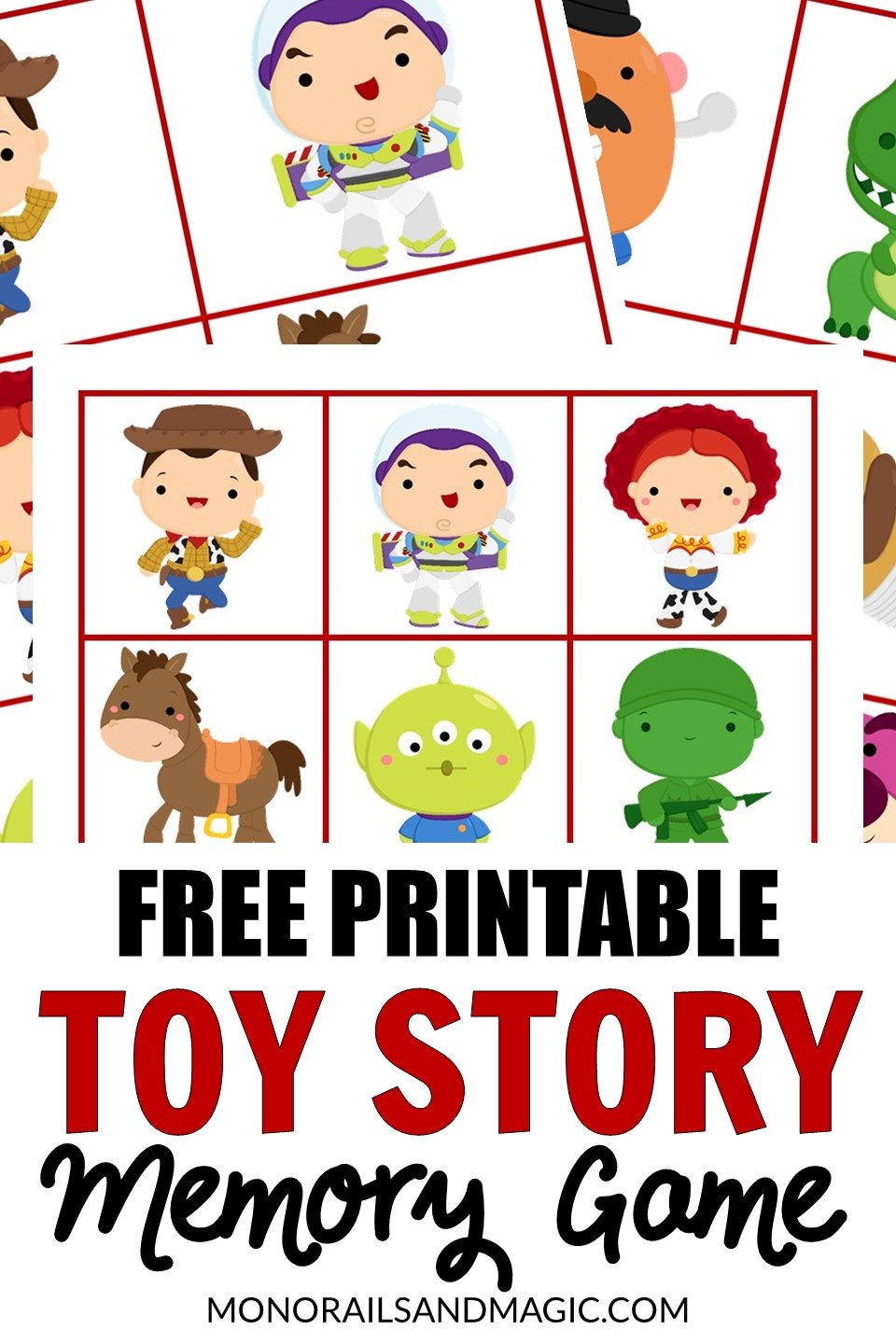 Free printable Toy Story memory game for kids.