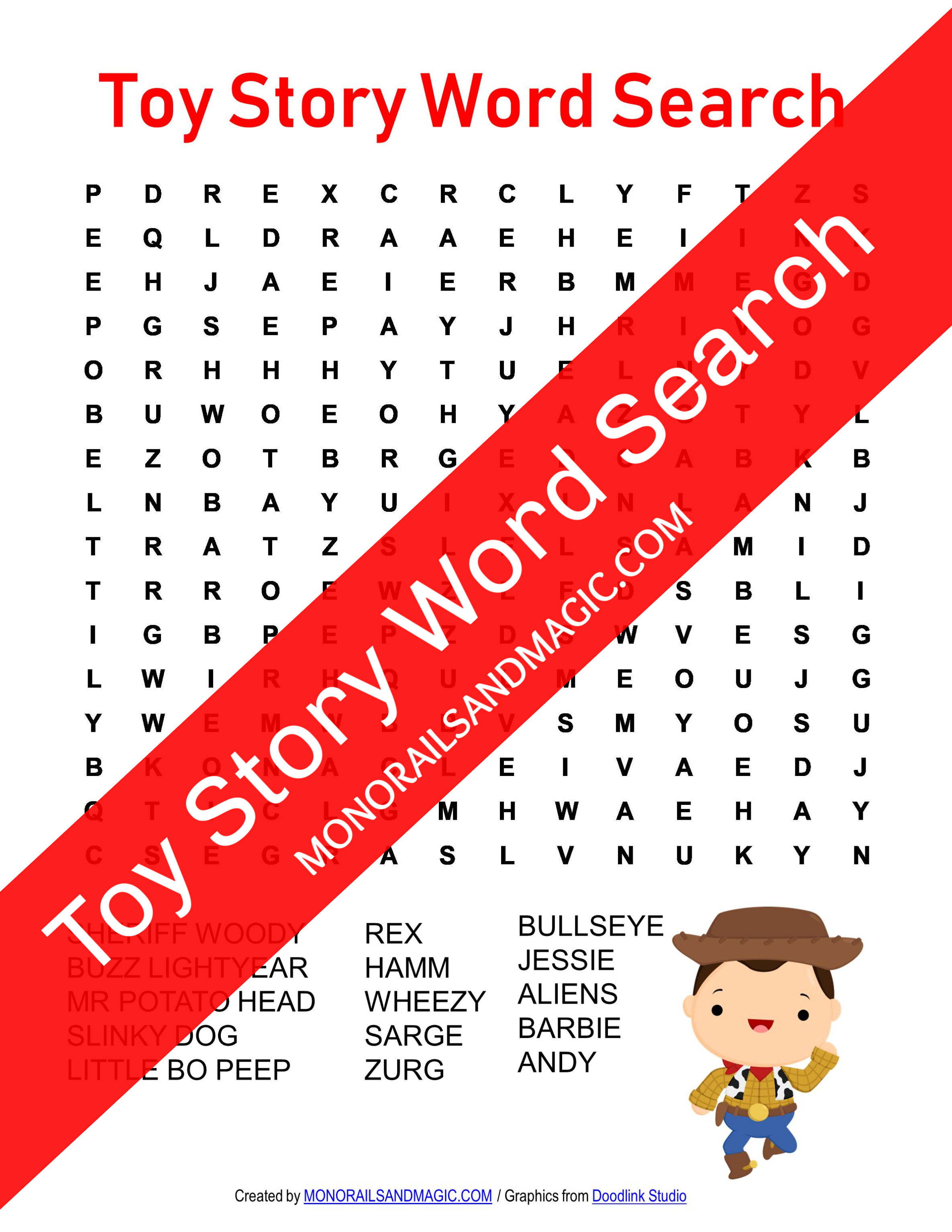Toy Story Word Search Free Printable Monorails and Magic