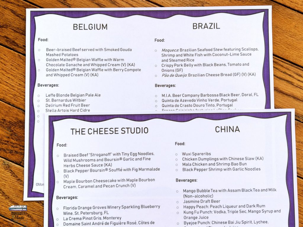 Epcot International Food and Wine Festival Checklist 2109 Examples