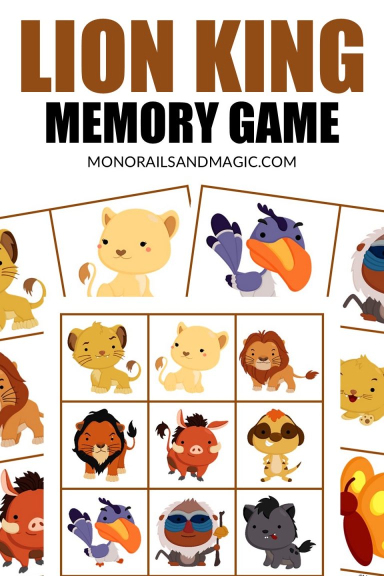Free printable Lion King memory game for kids.