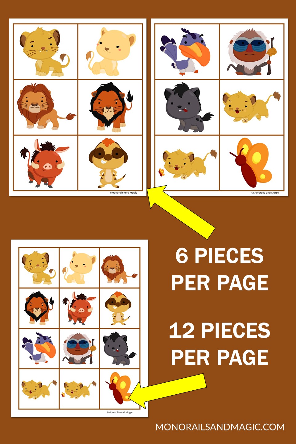Free printable Lion King matching game for kids
