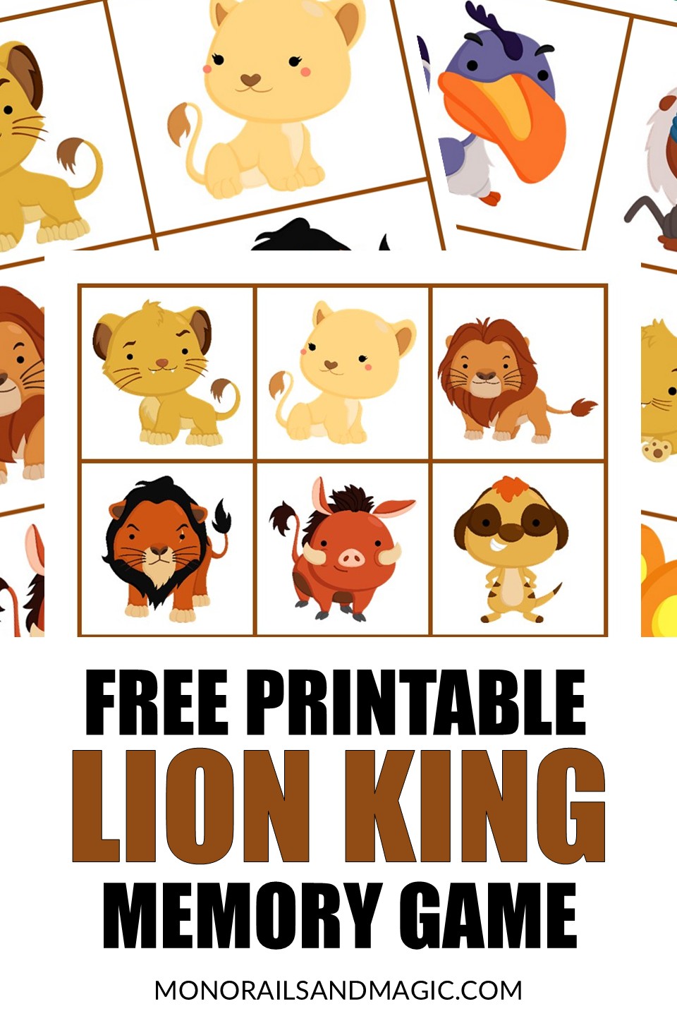 Free printable Lion King memory game for kids