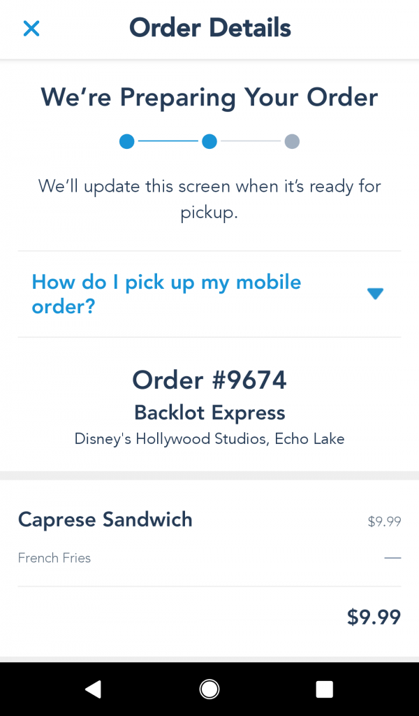 Mobile Ordering I'm Ready Screen