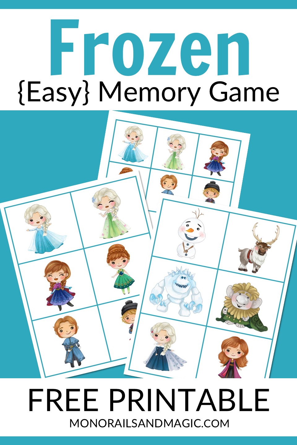 Free printable Frozen memory game for kids.