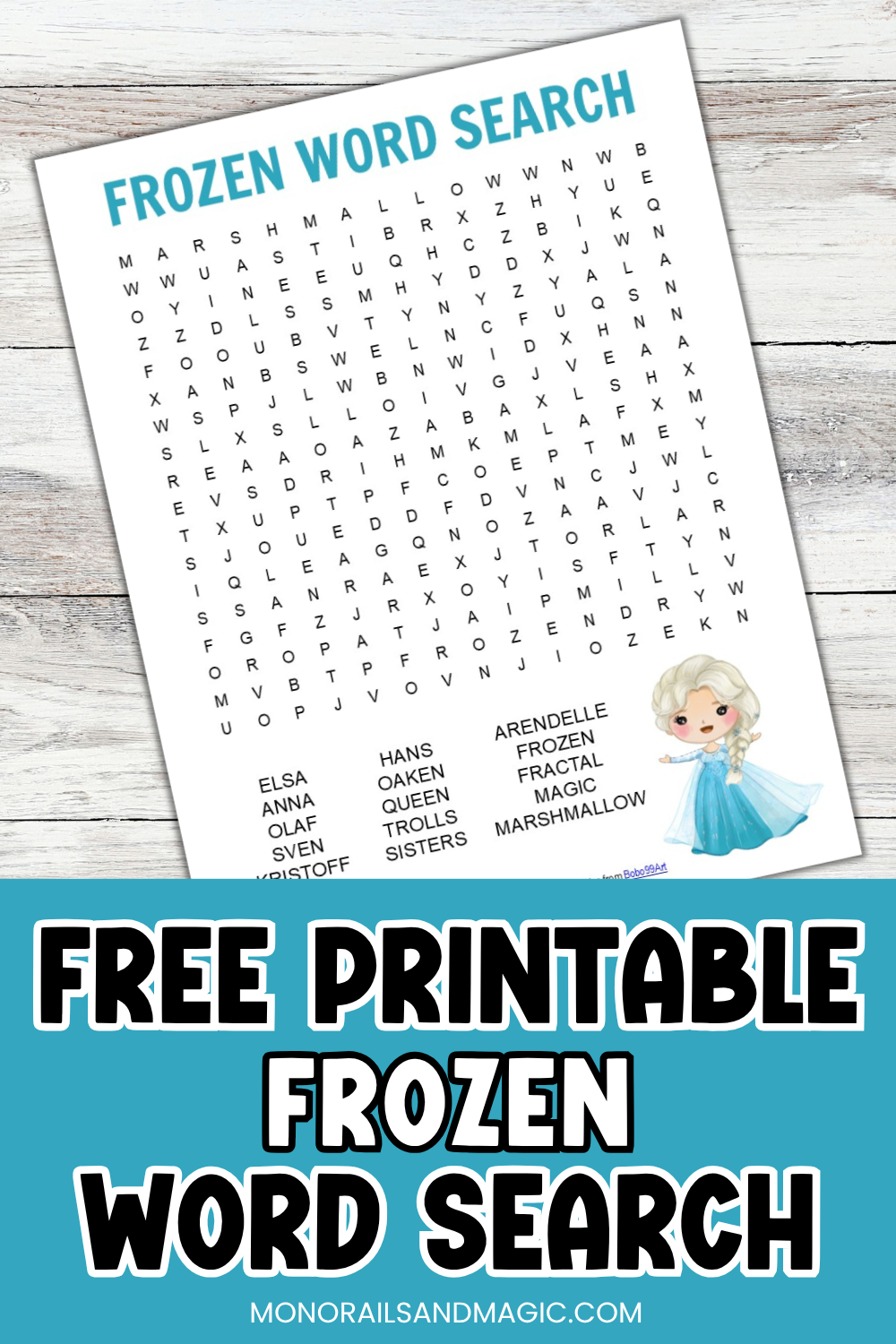 Free printable Frozen word search for kids.