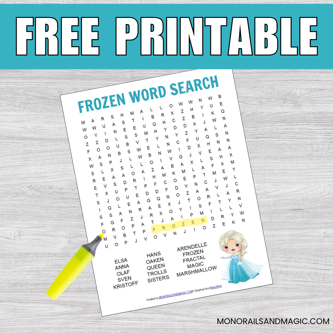Free printable Frozen word search for kids.