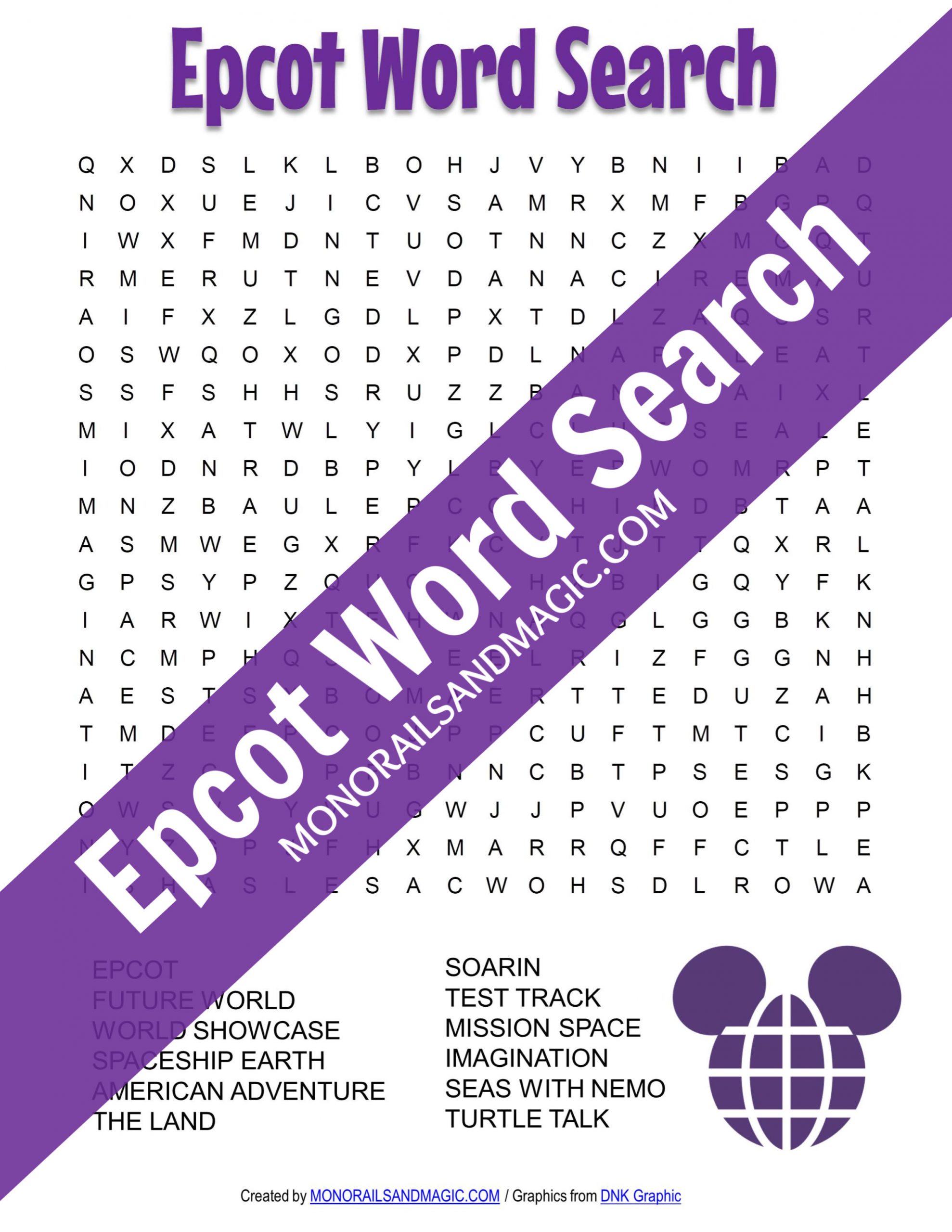 Free printable Epcot word search.