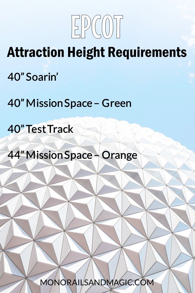 Walt Disney World Attraction Height Requirements for Epcot