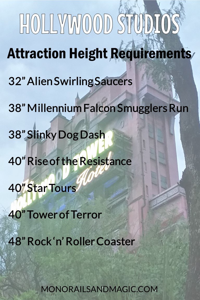 Walt Disney World Attraction Height Requirements for Hollywood Studios