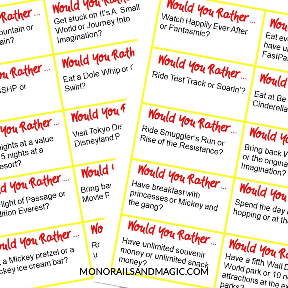 Free printable would you rather game for Walt Disney World fans.