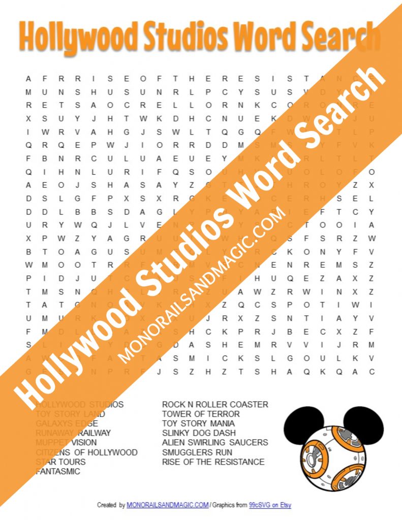 Free Printable Hollywood Studios Word Search