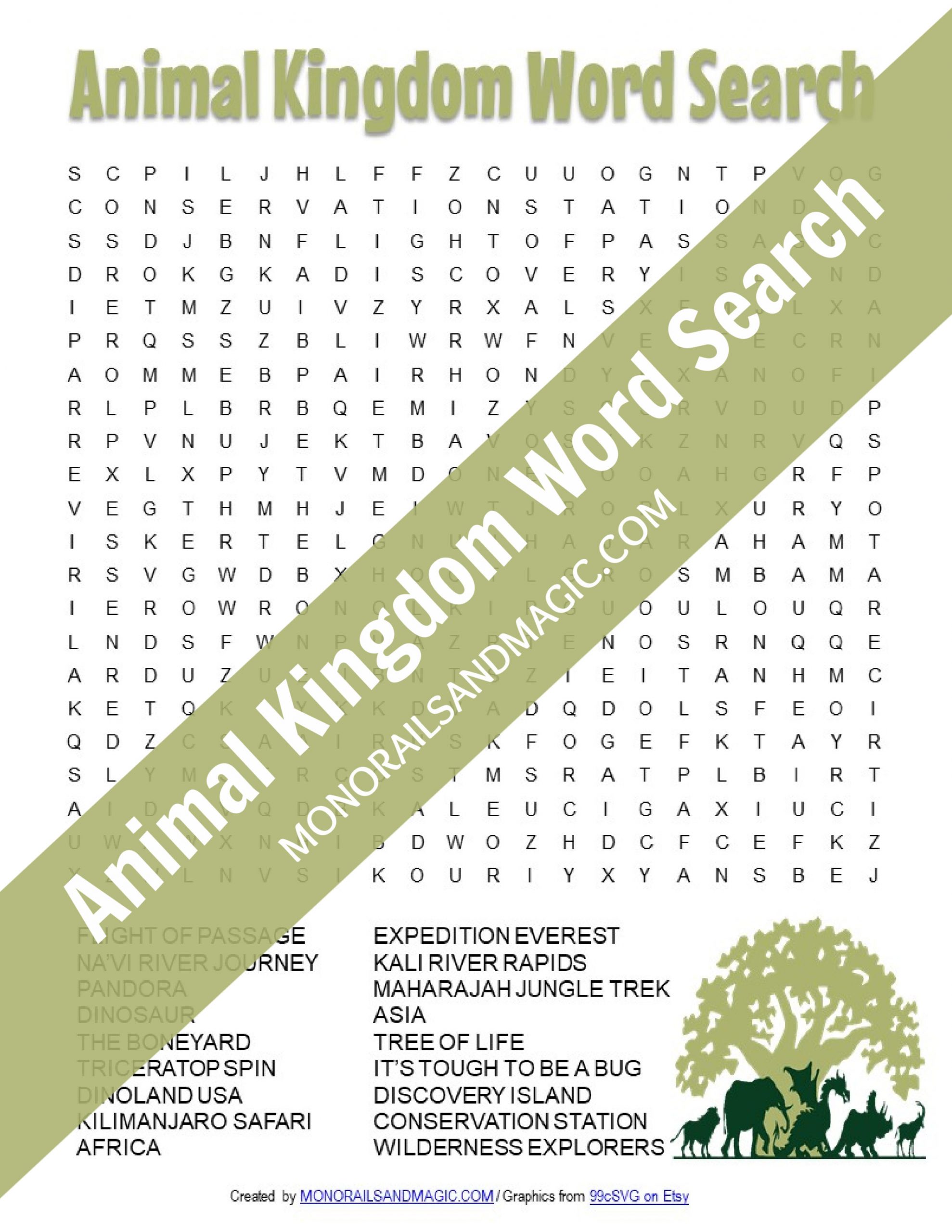 Animal Kingdom Word Search Free Printable - Monorails and Magic