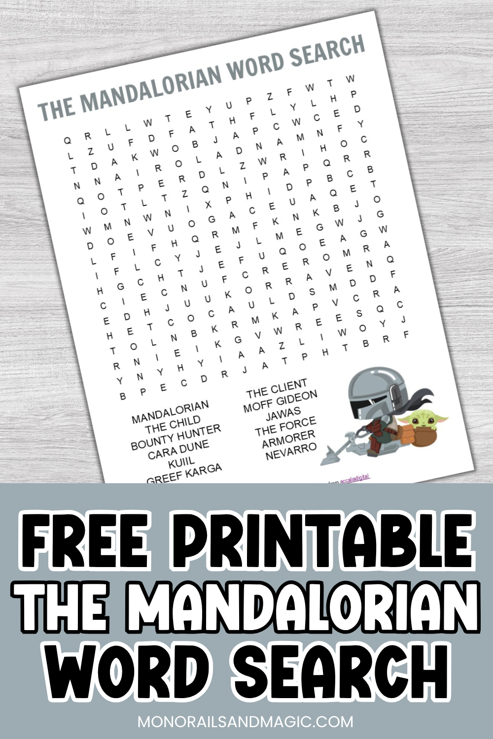 Free printable The Mandalorian word search for kids.