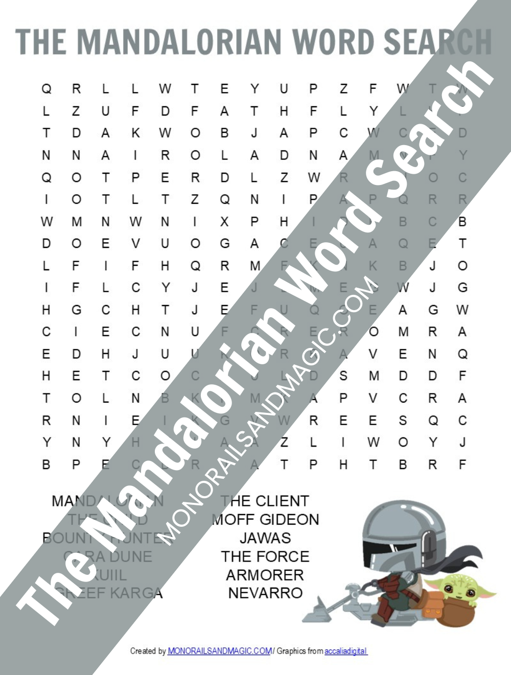 Free printable The Mandalorian word search for kids.