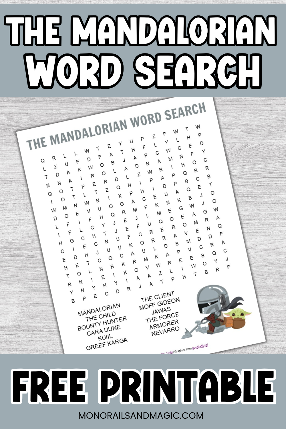 Free printable The Mandalorian word search for kids.