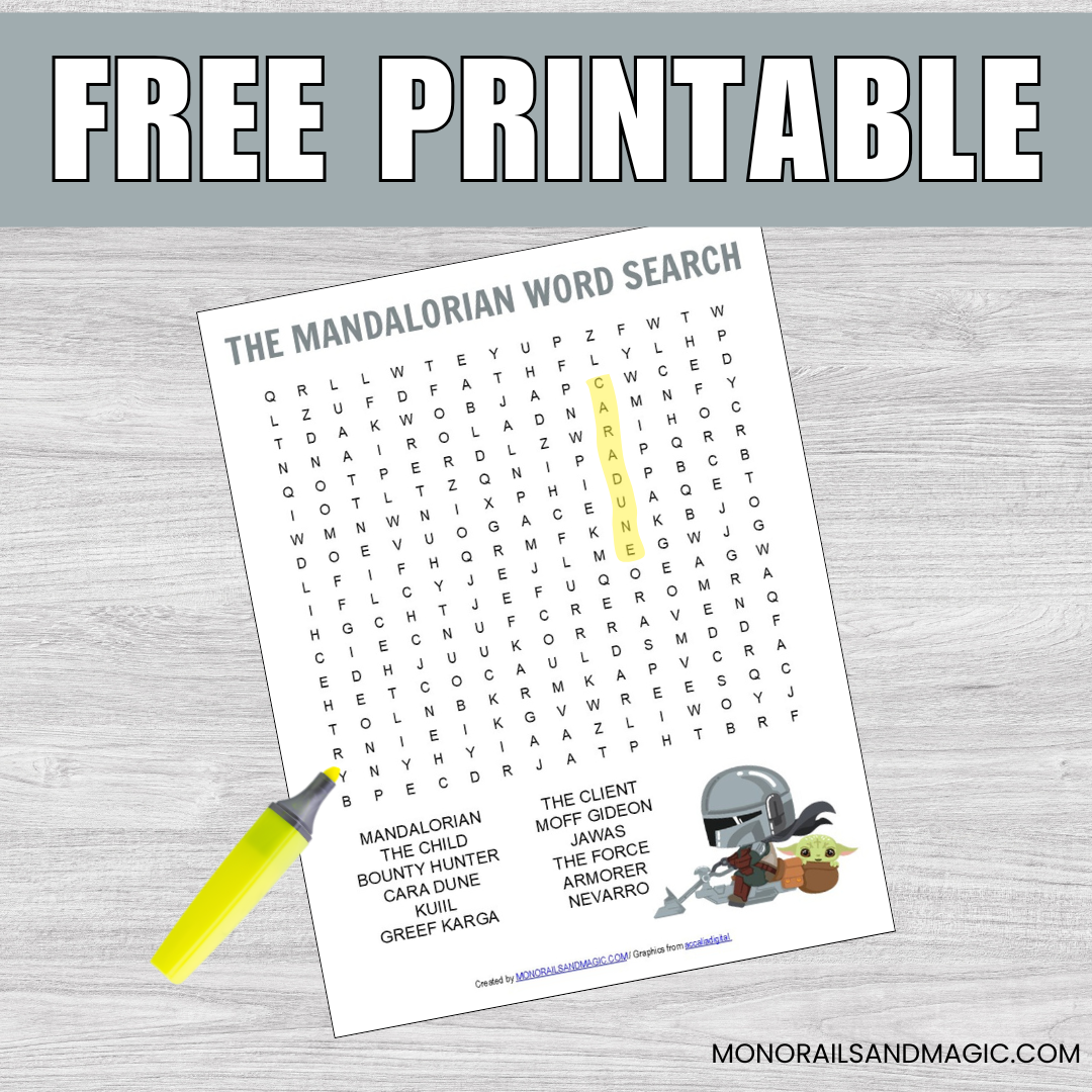 Free printable The Mandalorian word search for kids.