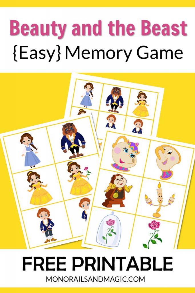Free printable Beauty and the Beast memory game for kids.