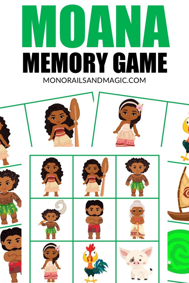 Free printable Moana memory game for kids.