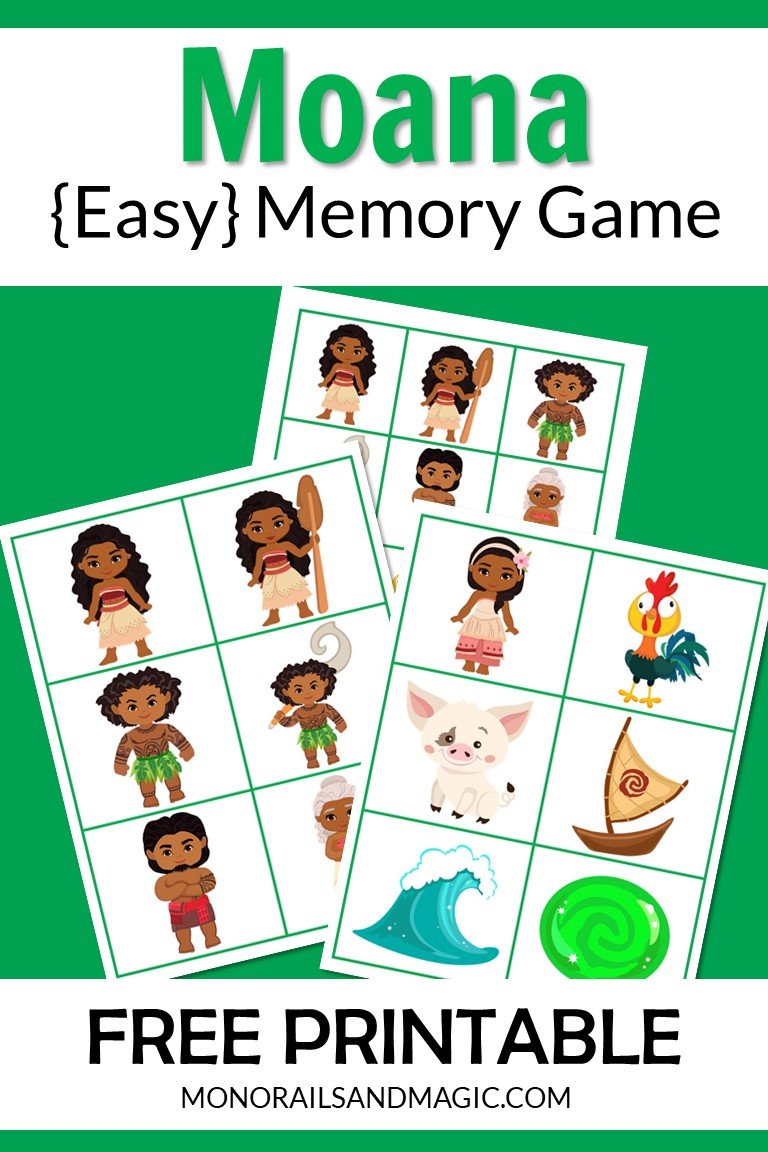 Free printable Moana memory game for kids.