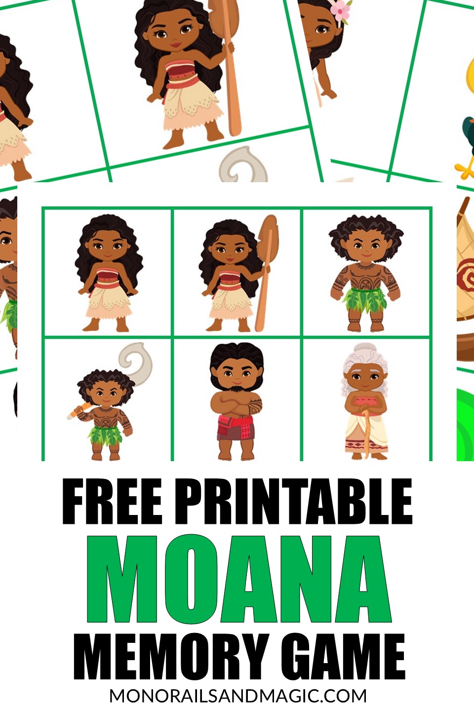 Free printable Moana memory game for kids.