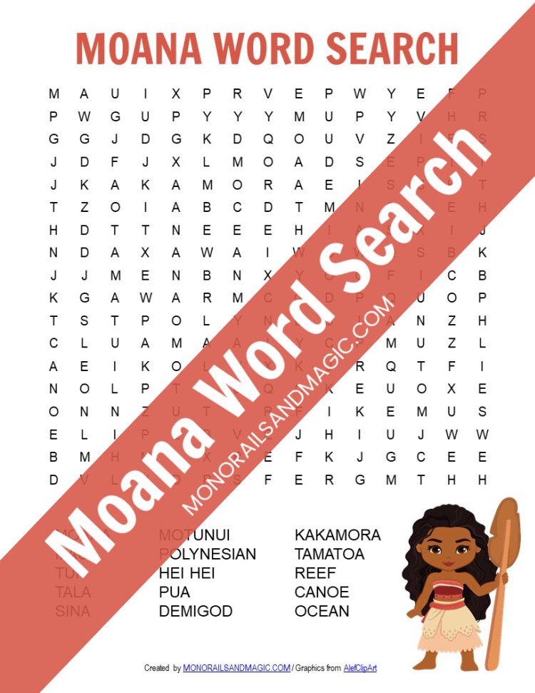Moana word search free printable for kids.