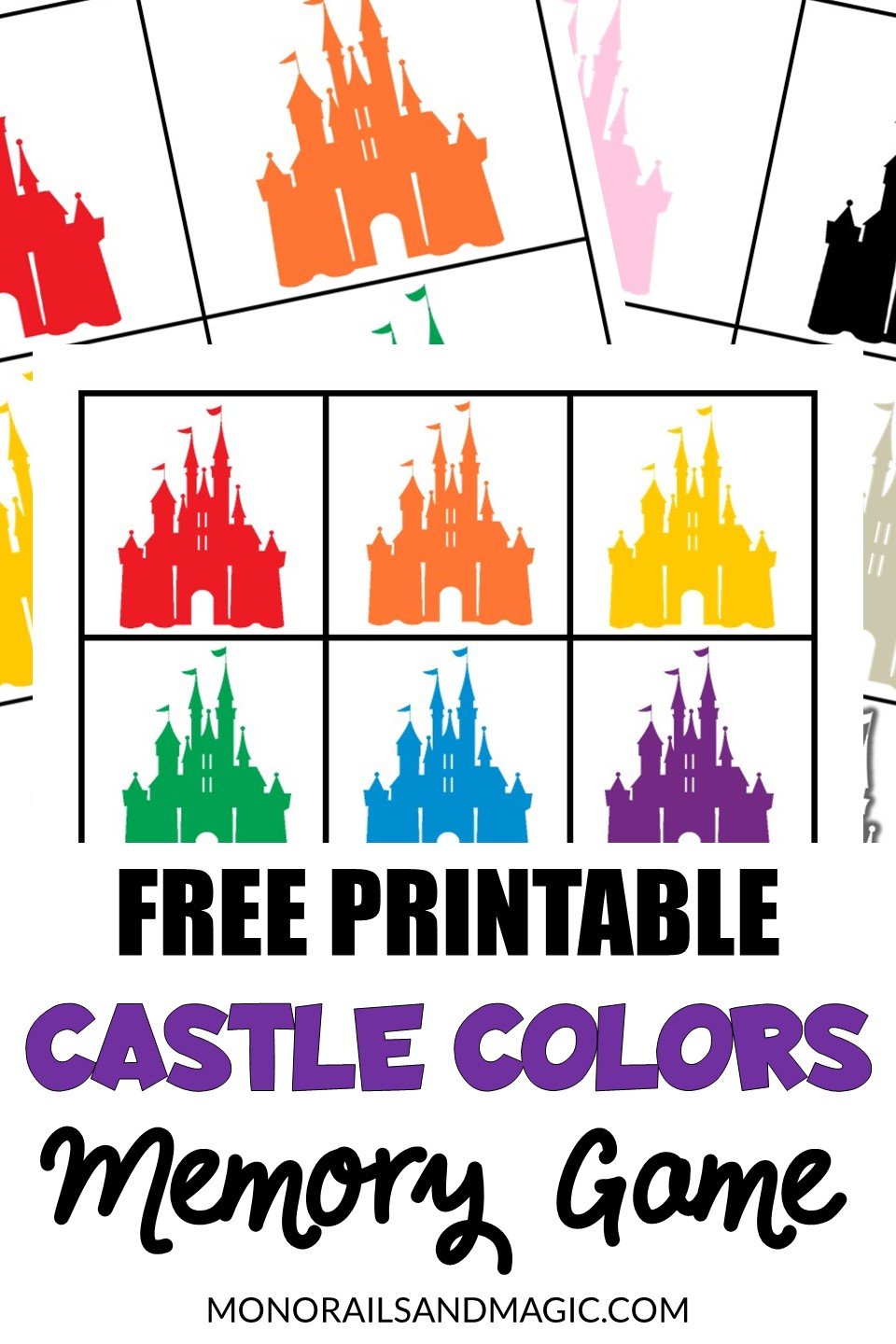 Disney castle colors memory matching game free printable