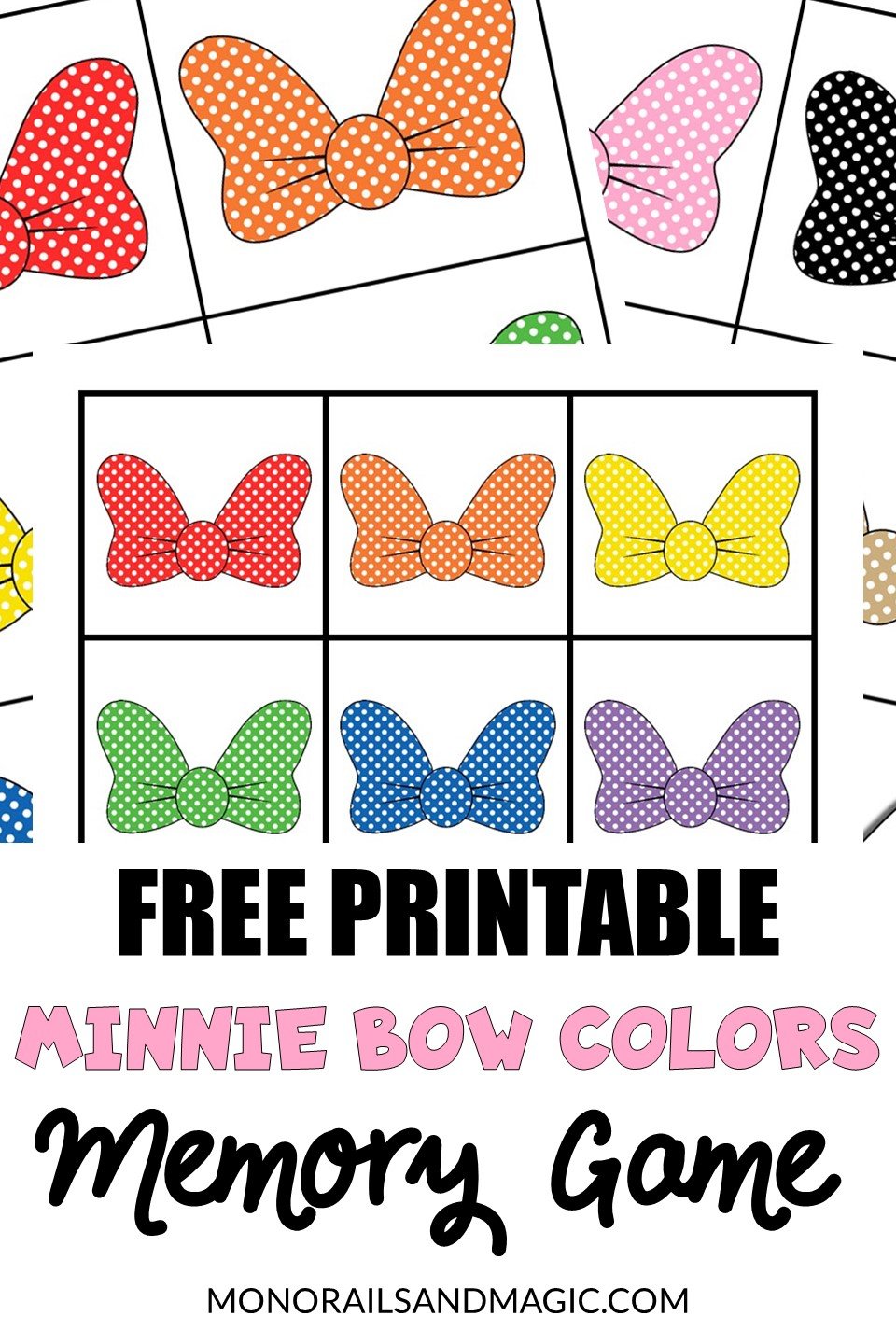 Free printable Minnie Mouse bow color memory matching game