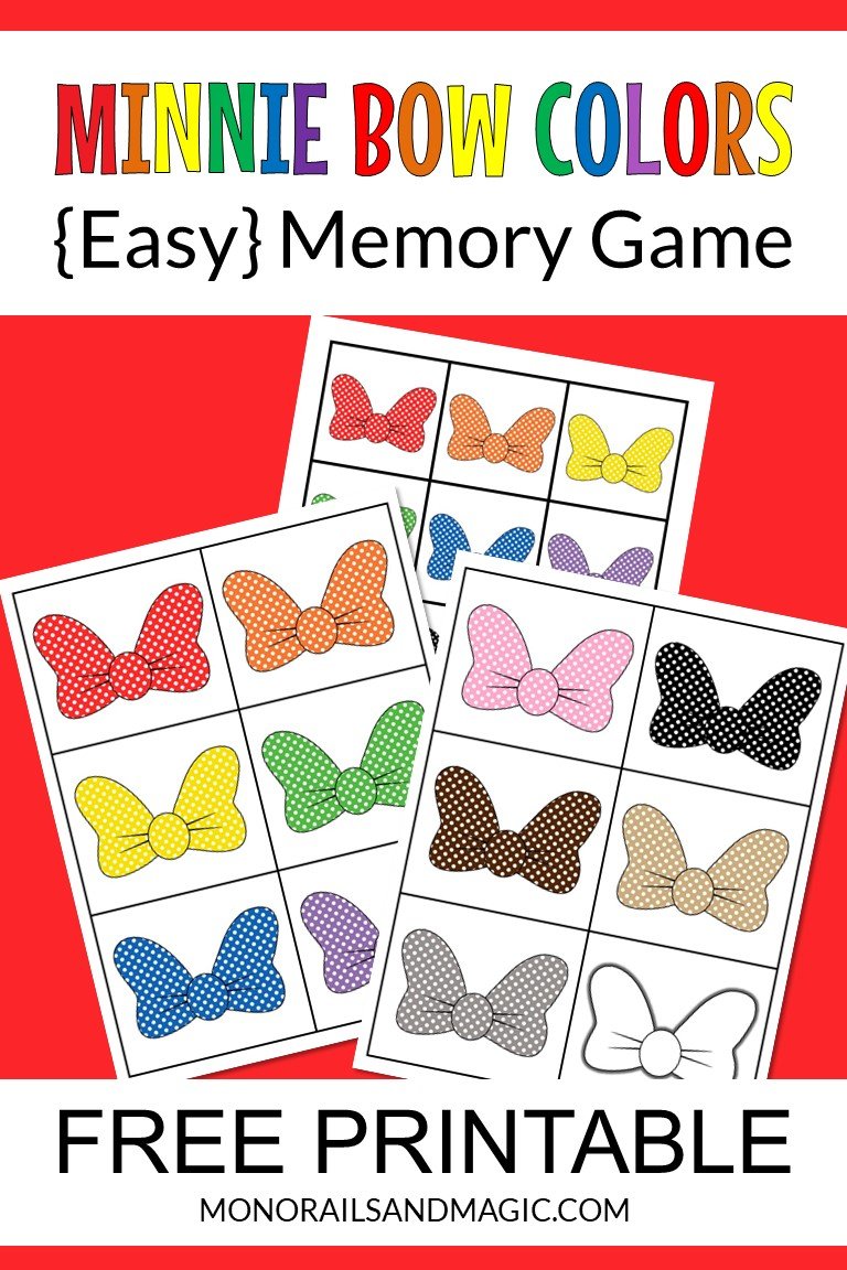 Free printable Disney Minnie Mouse bow colors memory game