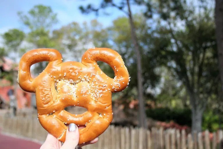 Mickey pretzel snack at Disney's Magic Kingdom.