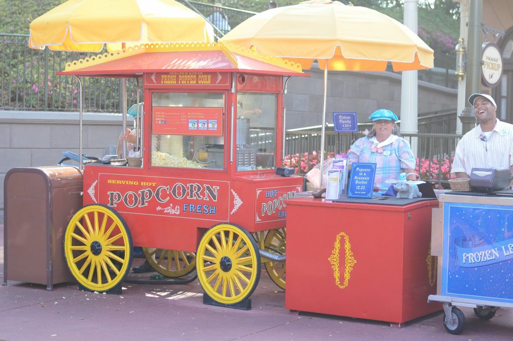 Popcorn snack cart at Disney's Magic Kingdom.