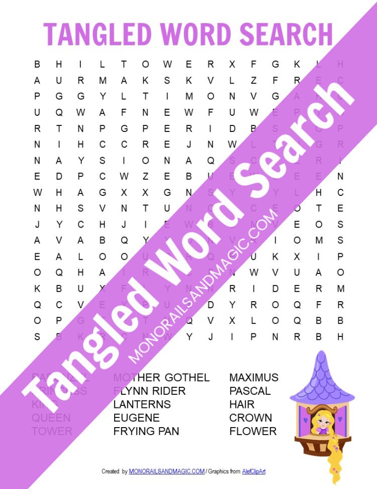 Tangled word search free printable for kids.