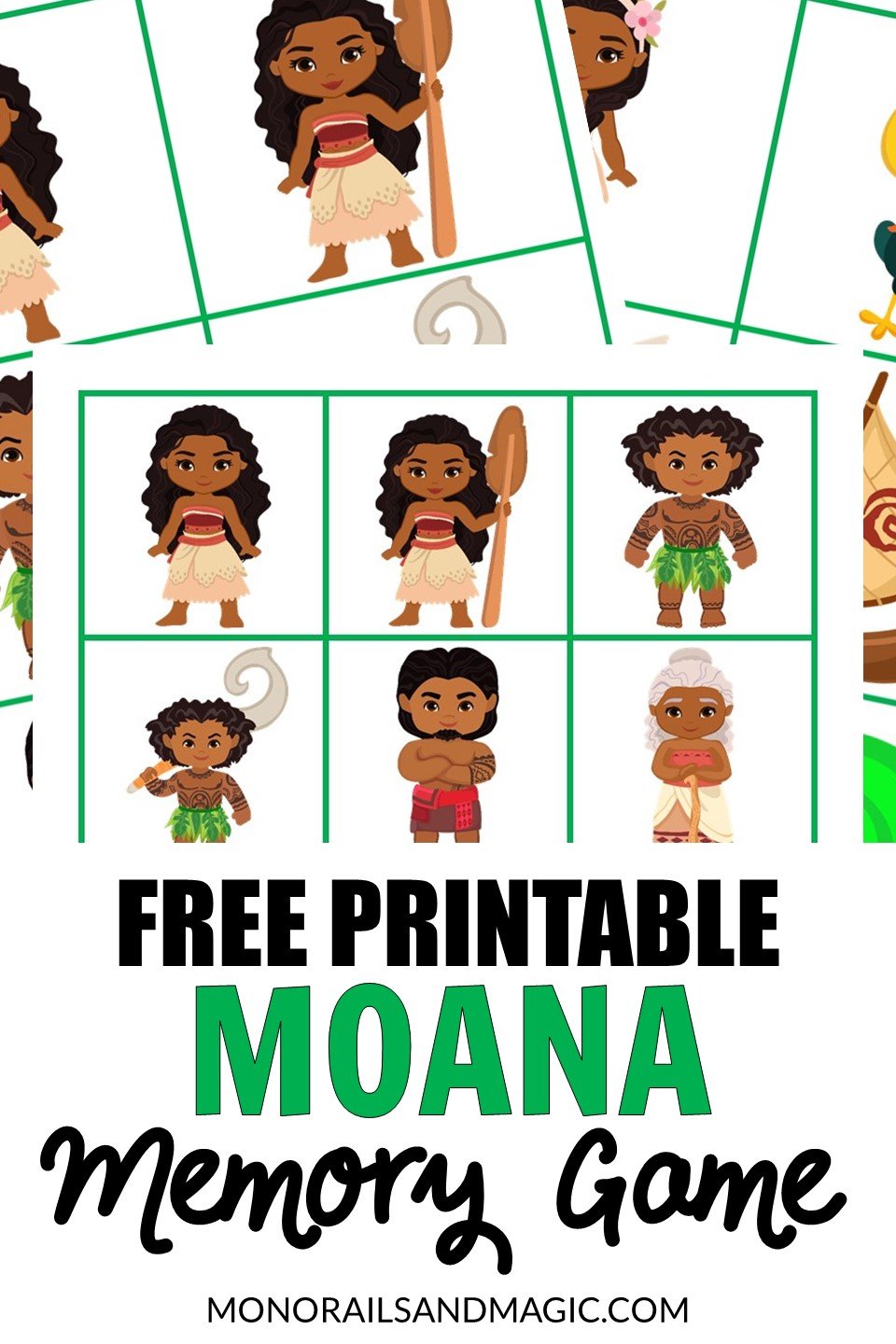 Free printable Moana memory game for kids.