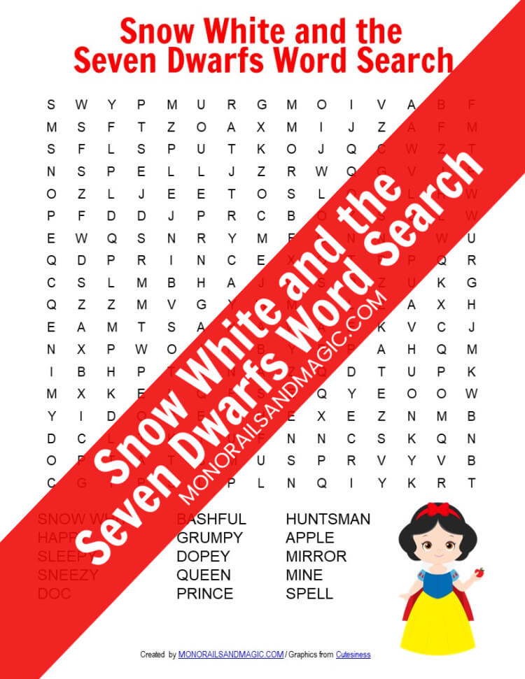 Snow White and the Seven Dwarfs Word Search Free Printable