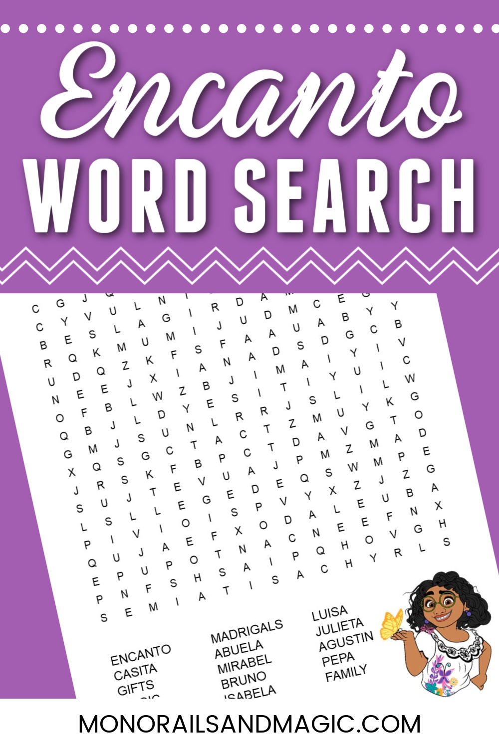 Free printable Encanto word search for kids