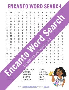 Free printable Encanto word search for kids.
