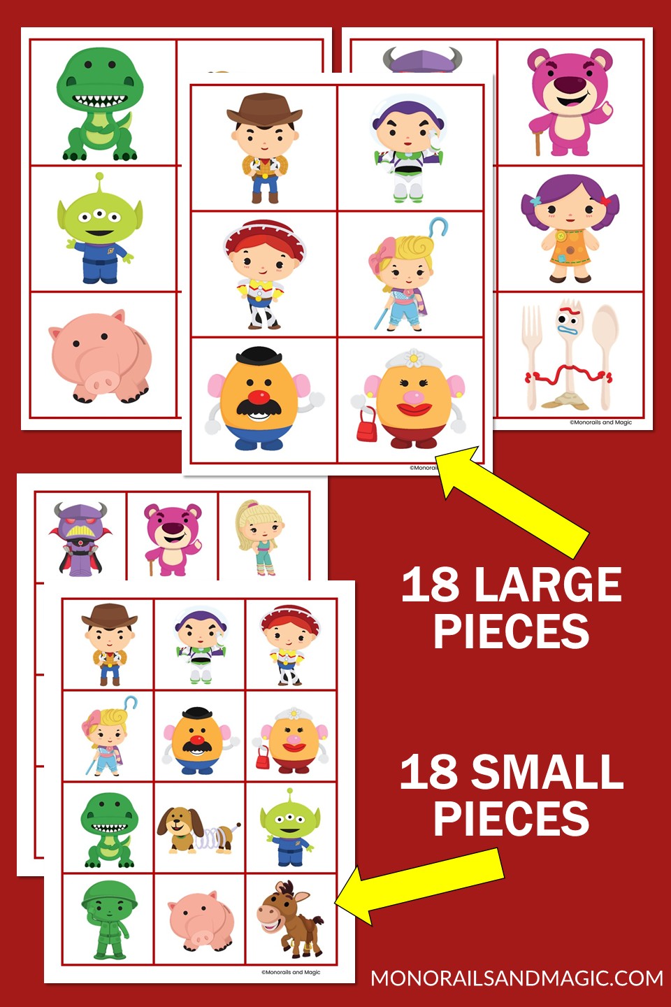 Free printable Toy Story Memory game pieces.