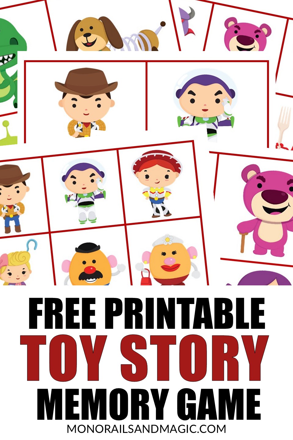 Free printable Toy Story Memory game for kids.