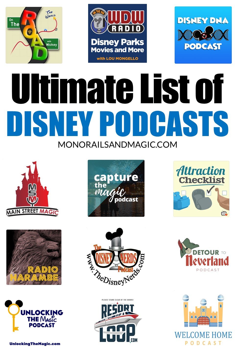 A huge list of podcasts for Disney fans.