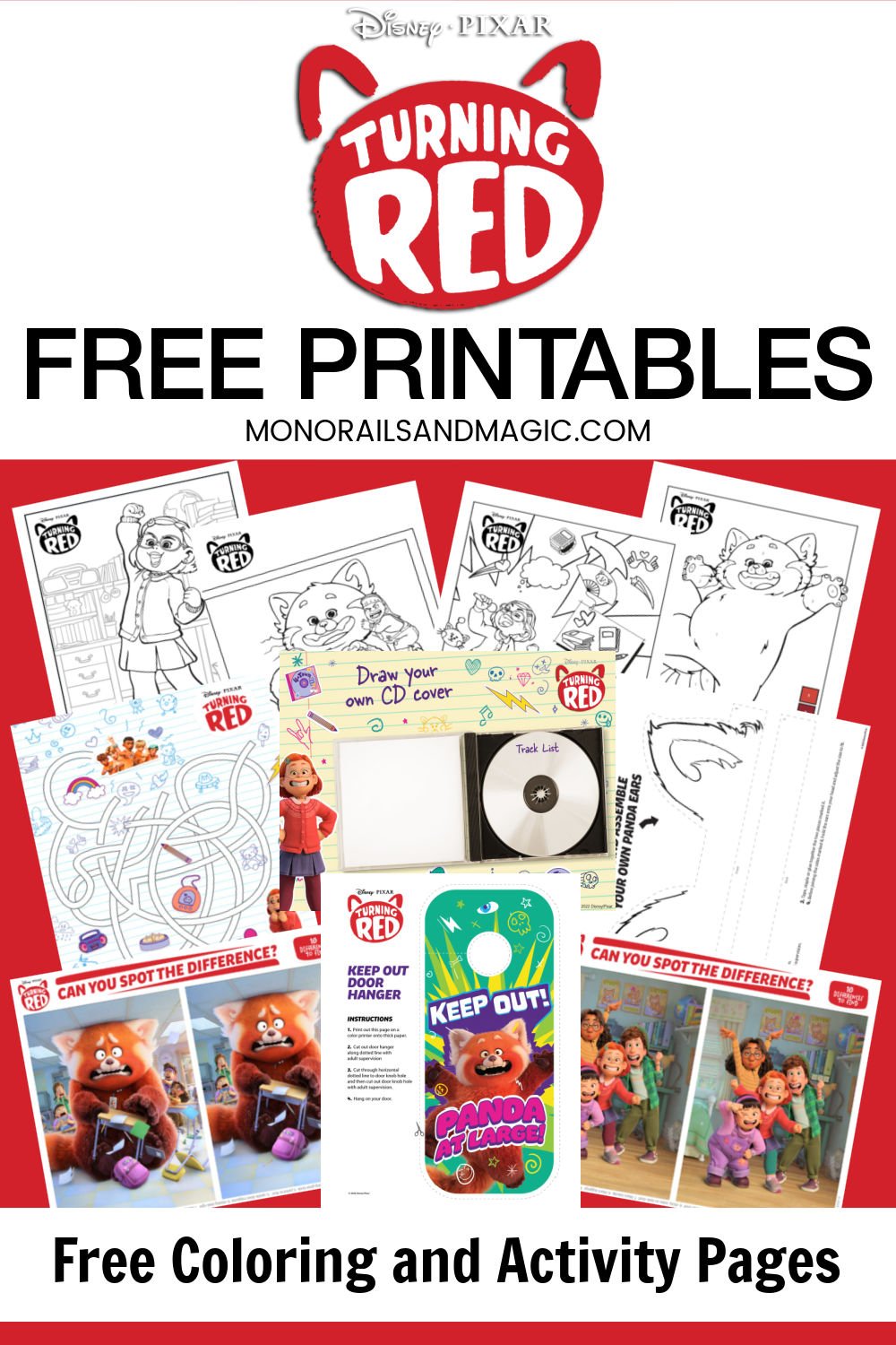 Coloring and activity pages for Disney/Pixar's Turning Red movie.