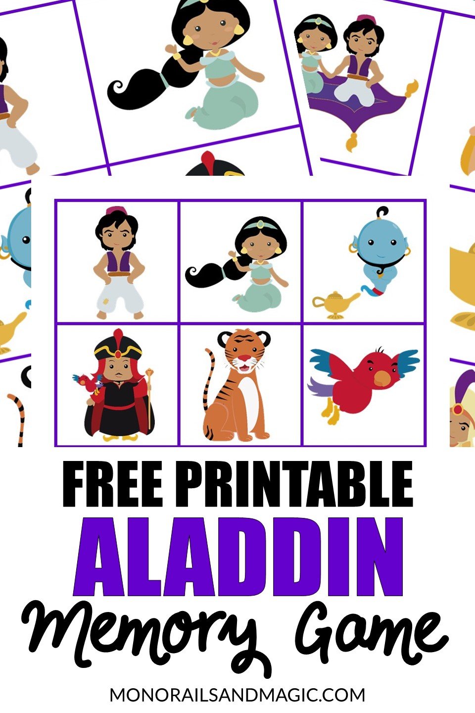 Free printable Aladdin memory game for kids.