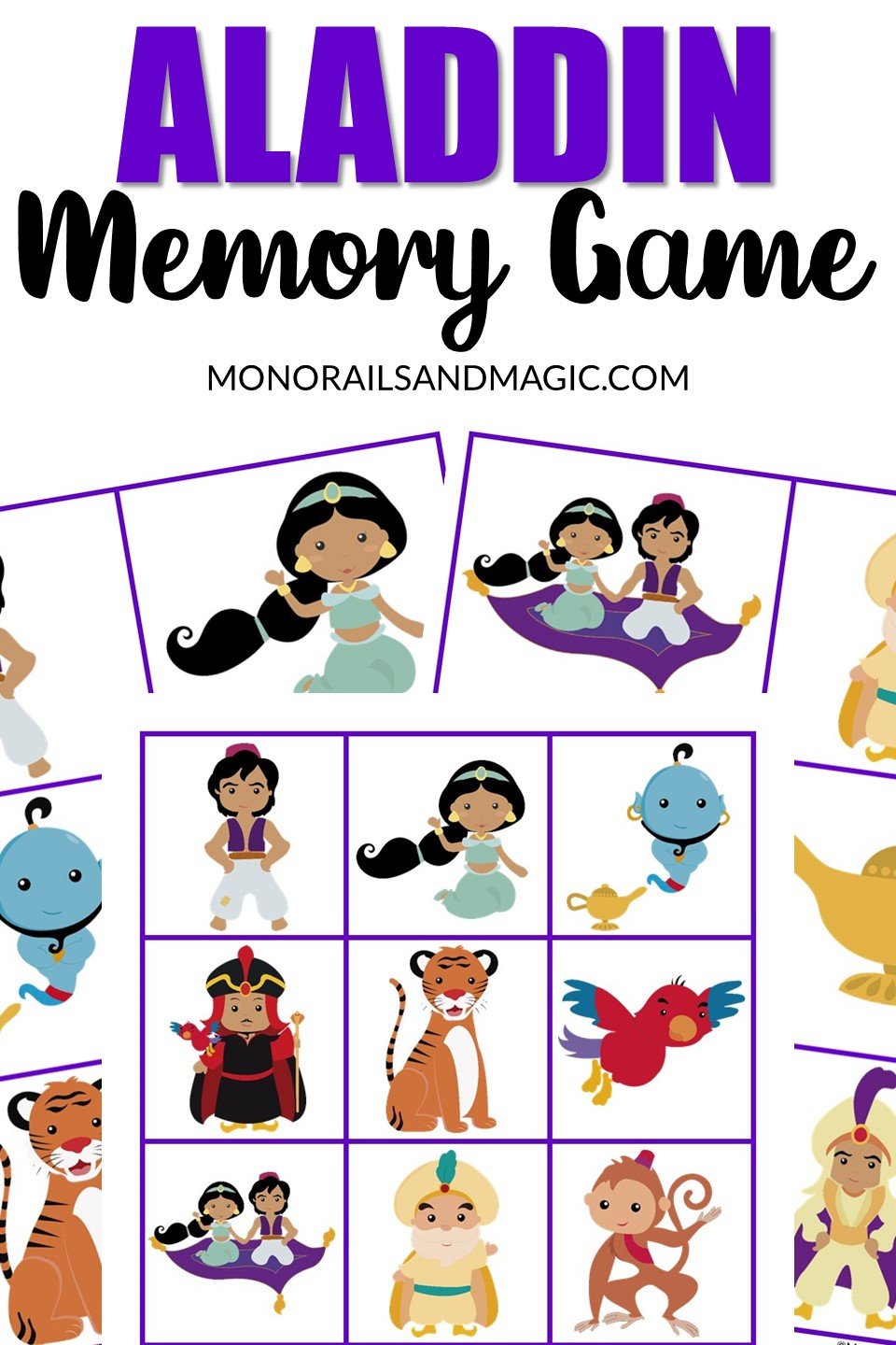 Free printable Aladdin memory game for kids.