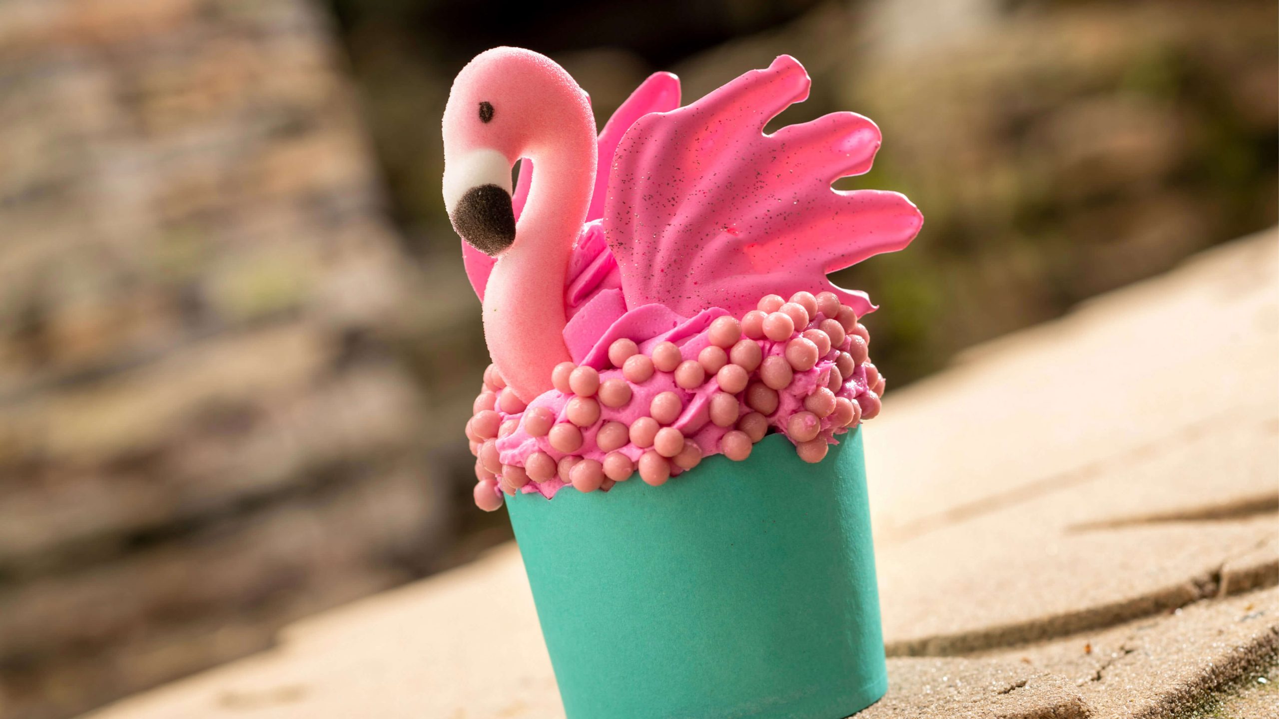Flamingo cupcake for Earth Day at Disney's Animal Kingdom.