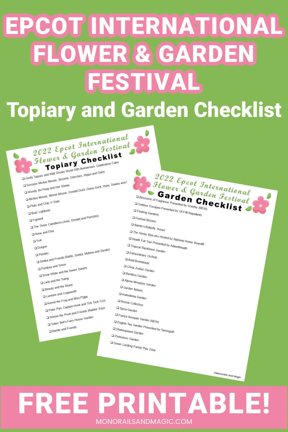Free printable topiary and garden checklist for the Epcot International Flower and Garden Festival.