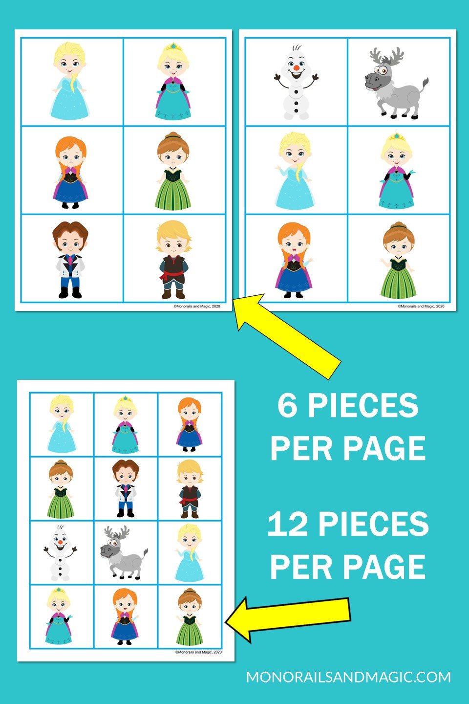 Free printable Frozen memory game for kids.